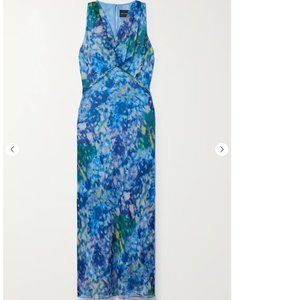 MARC JACOBS Blue Silk Dress - Frayed Printed Silk Crepe De Chine Midi Dress 8